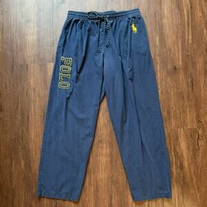 Polo Ralph Lauren Navy Drawstring Pajama Pants Preppy Yellow Pony Logo Mens L